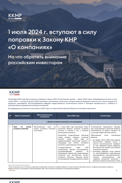 Поправки к Закону КНР о компаниях